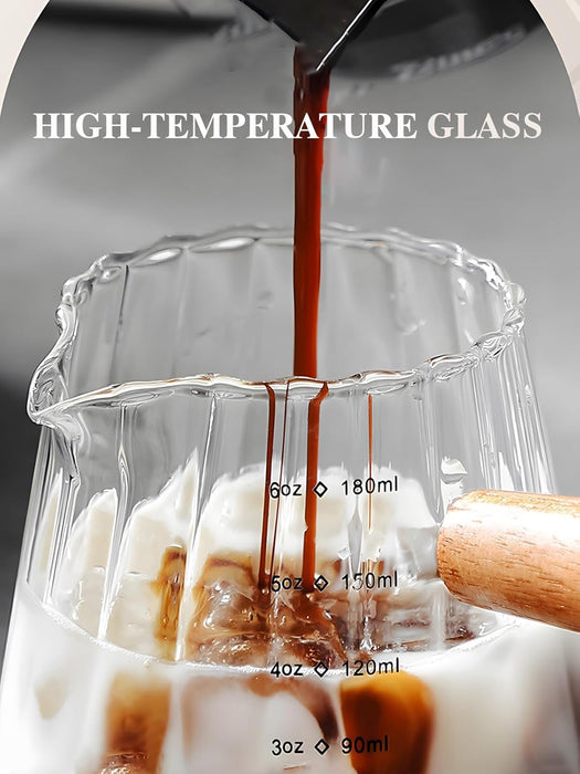 Espresso Cups 6OZ, Espresso Accessories, Expresso Shots Cup, Espresso Shot Glass with V-Shaped Mouth, Ribbed Milk Frothi