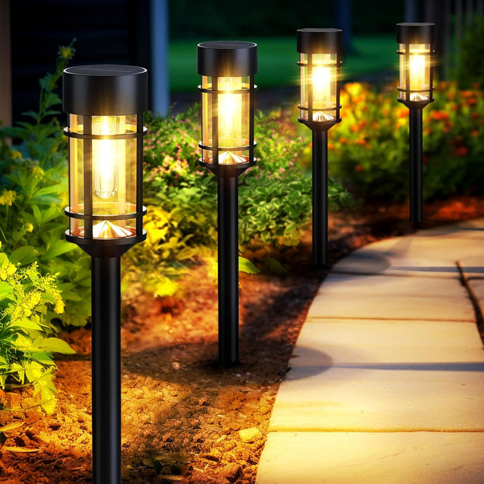 Solar Pathway Lights, 8 Pack LED Solar Lights Outdoor Waterproof, Glass Metal Garden Lighting for Yard Path Landscape La