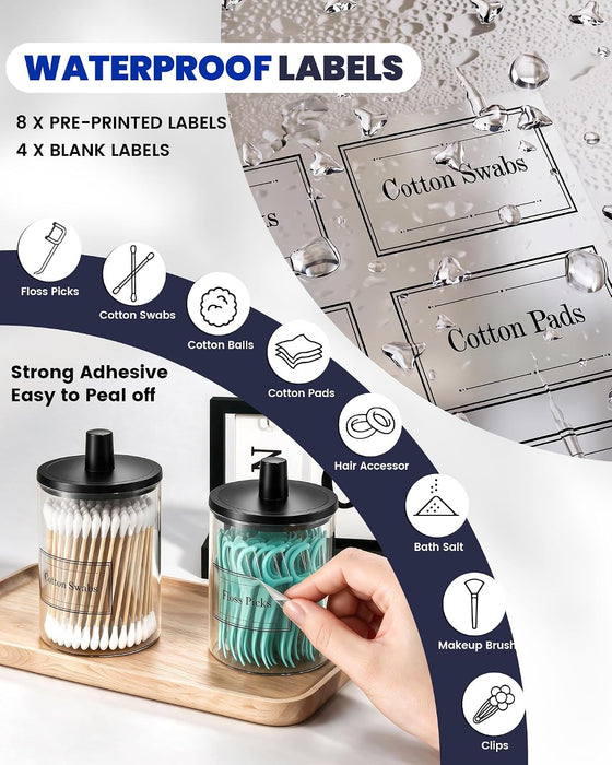 Glass Qtip Holder Dispenser - 4 Pack, Bathroom Decor and Organizer