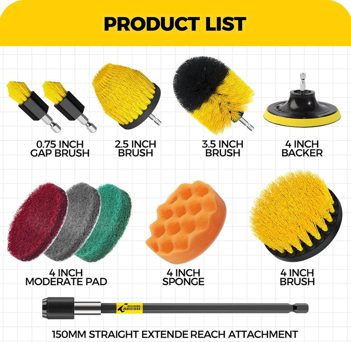 11 Piece Drill Brush Attachment Set Scouring Pads Power Scrubber Brush Scrub Pads for Bathroom Surfaces, Floor, Tub, Shower, Grout, Tile, Corners,Cleaning Brush