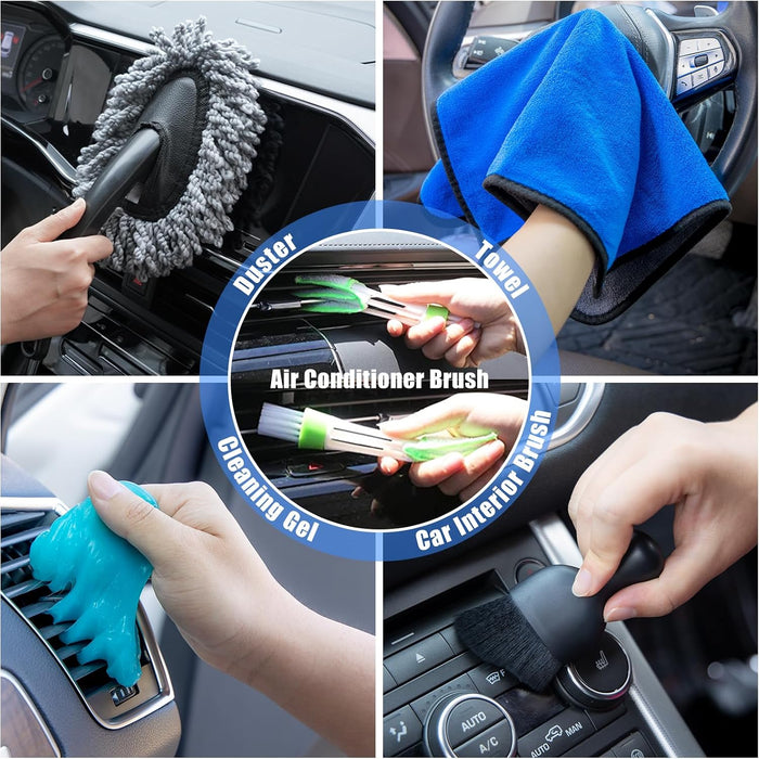 Car Cleaning Kit, Car Vacuum Interior Detailing Cleaner Kit with High Power Handheld Vacuum, Brush Set, Windshield Tool,