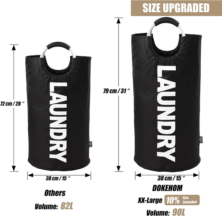 90L Large Laundry Basket Bag, Collapsible Tall Hamper, Black