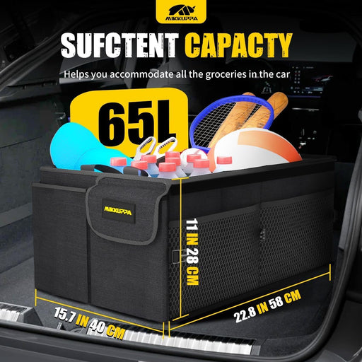 Trunk Organizer with Lid - 65L Collapsible Car Organizer, Black