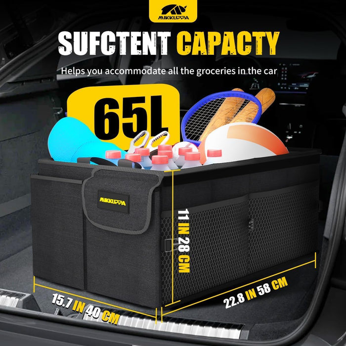 Trunk Organizer with Lid - 65L Collapsible Car Organizer, Black