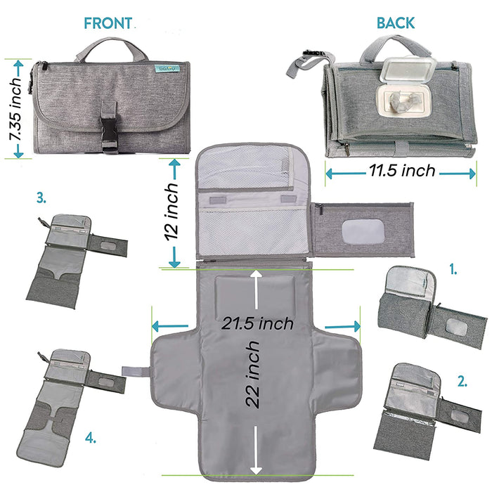 Portable Diaper Changing Pad with Wipes Pocket, Classic Grey