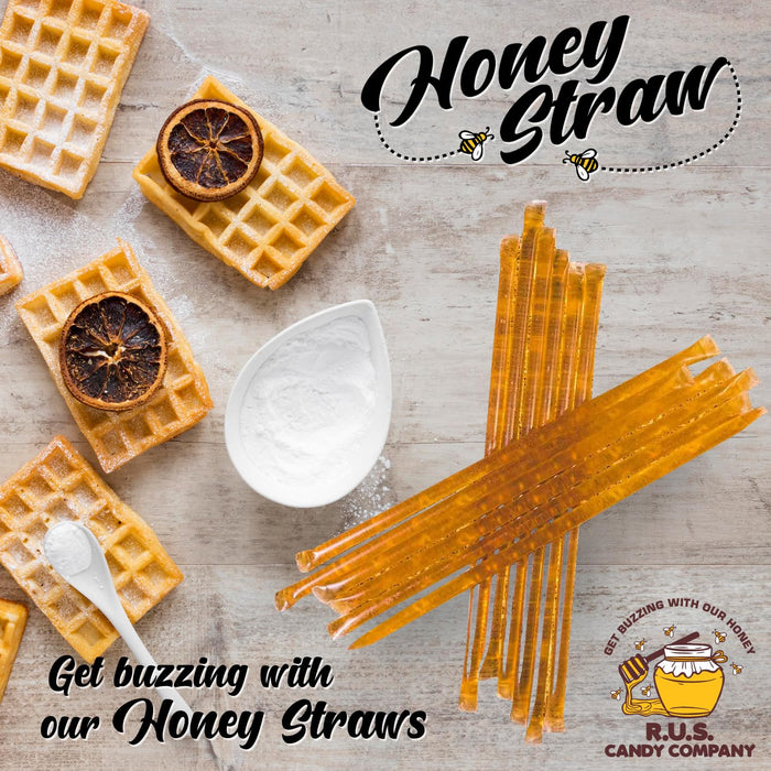 25 Pack Honey Sticks For Tea, Snacking, Honey Straws Packets Single Serve Stir Sticks, Natural Flavor by R.U.S Candy Com