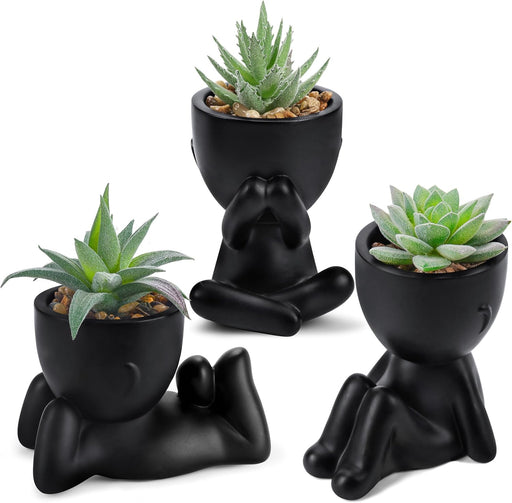 3 Pack Fake Plants in Black Pots for Bathroom Living Room Decor