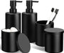 Matte Black Bathroom Accessories Set, 5 Pcs Bathroom Accessories Set, Glass Soap Dispenser and Toothbrush Holder Set, Qtip Holder and Cotton Ball Holder, Modern Bathroom Decor Sets