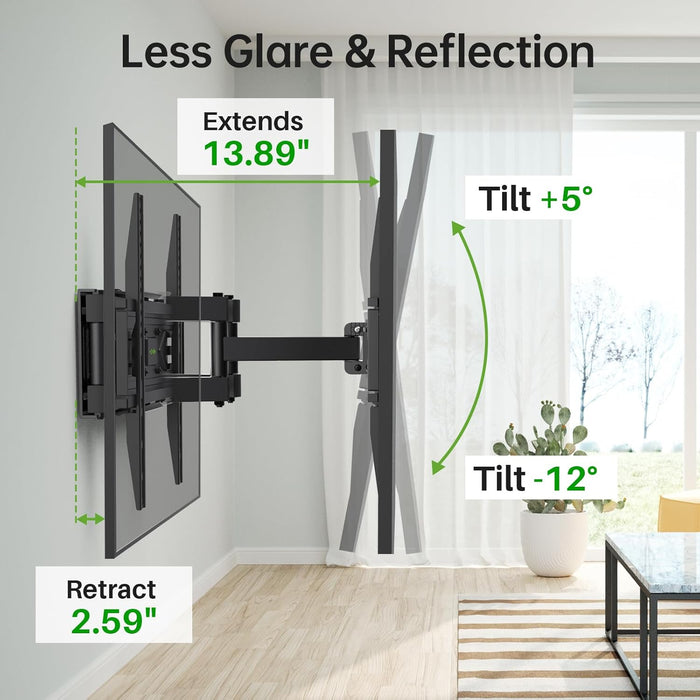 Full Motion TV Wall Mount for Most 32-70 inch TVs up to 99 lbs, Wall Mount Bracket with Dual Articulating Arms, Swivel, Tilt, Max VESA 400x400mm, TV Mount Fits 12”/16” Wood Studs
