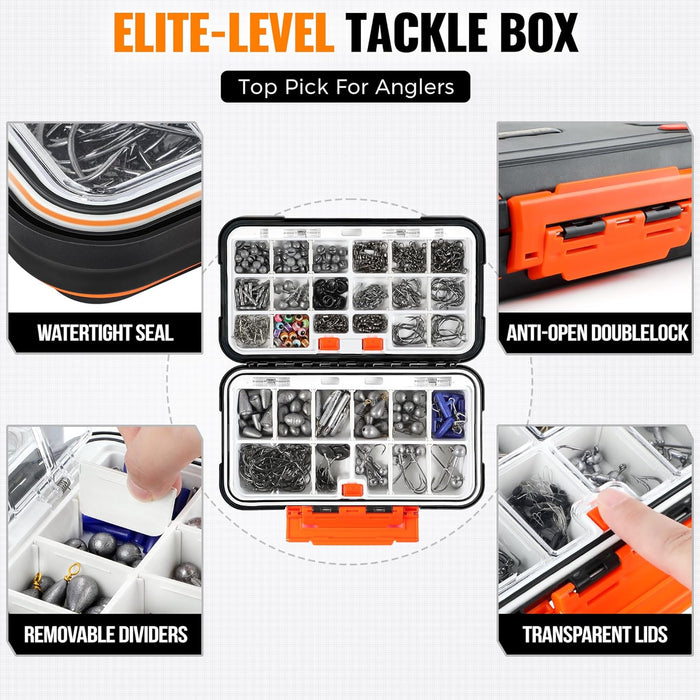 264/397pcs Fishing Accessories Kit, Organized Fishing Tackle Box with Tackle Included, Fishing Hooks, Fishing Weights Sinkers, Swivels, Beads, Fishing Gear Set Equipment for Bass Trout