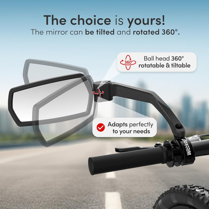 Bike mirror | Large HD field of vision | 360° rotatable & foldable | Mounting above & below | Break-proof & durable | eb