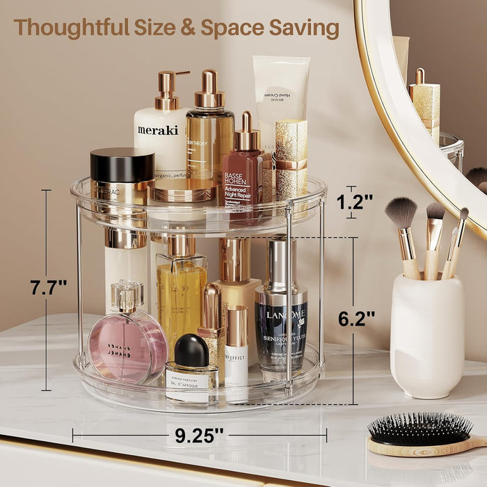2 Tier Lazy Susan Turntable Organizer 9.25'' Rotating Spice Rack Organization for Cabinet, Kitchen, Pantry, Countertop, Bathroom, Vanity, Medicine Cabinet Organizer, Clear