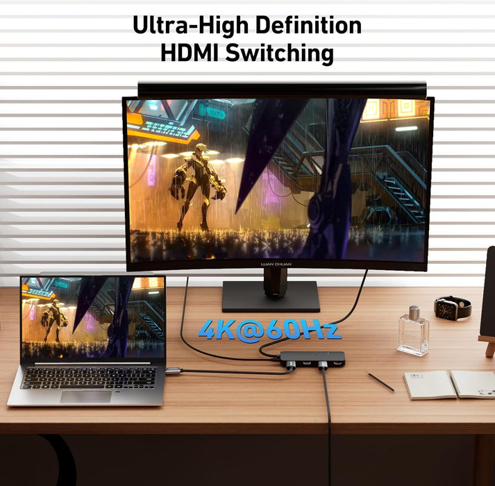HDMI Switch 4 in 1 Out 4K@60Hz, 2K@144Hz, HDCP 2.3 【with Adaptive Equalization Support 10M HDMI Transmit】 Compatible for PS5/4, Xbox, Roku, FireStick, Switch