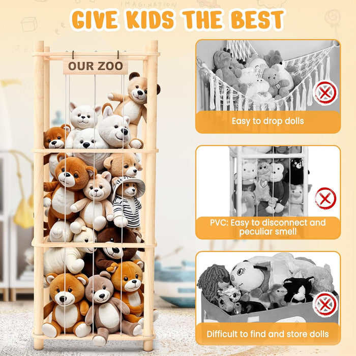Stuffed Animal Storage & Organizer, Wooden Toy Holder Zoo for Kids