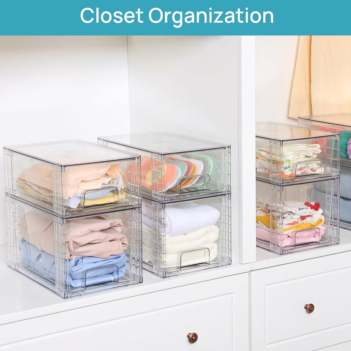 4 Pack Large Stackable Storage Drawers, Clear