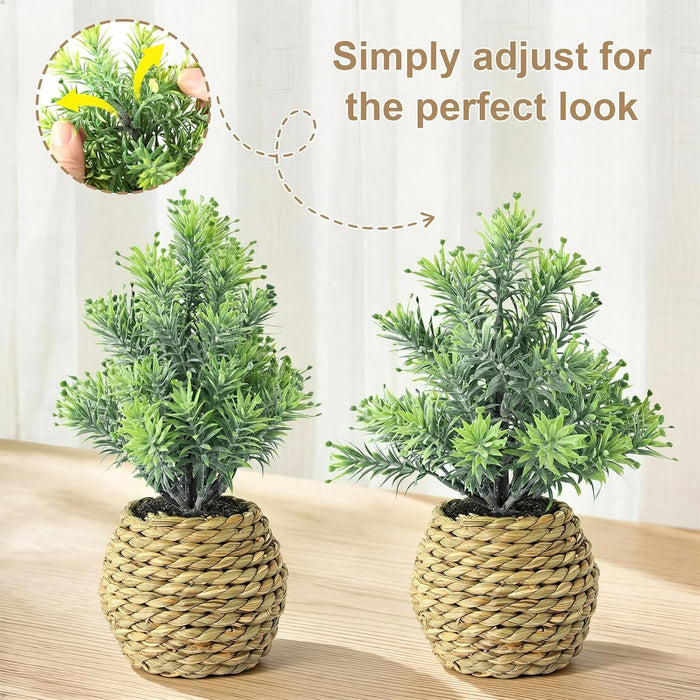 Small Fake Plants, 4 Pack Artificial Plants in Handwoven Seagrass Baskets