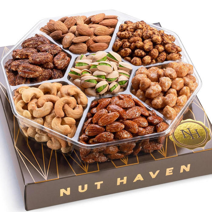 Holiday Nuts Gift Basket - Assortment of Sweet & Roasted Salted Gourmet Nuts - Food Gift Box for Dad, Him, Husband, Chri