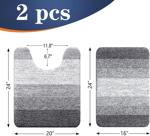 Micorfiber Bathroom Rug Set 2 Piece, Soft Absorbent Bath Mats, Grey