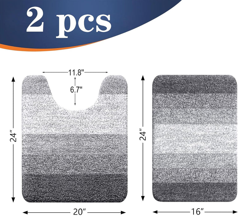 Micorfiber Bathroom Rug Set 2 Piece, Soft Absorbent Bath Mats, Grey