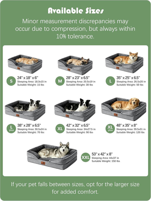 Orthopedic Dog Bed with Sides - Dog Sofa Beds for Medium Dogs, Supportive Foam Pet Couch Bed with Washable Removable Cover, Waterproof Lining and Non-Slip Bottom, Grey - M