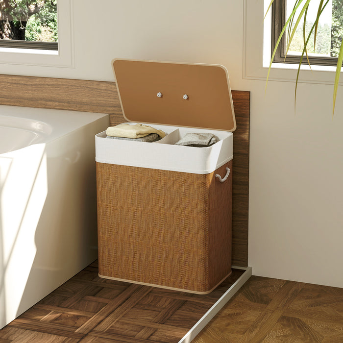 Double Bamboo Laundry Basket with Lid