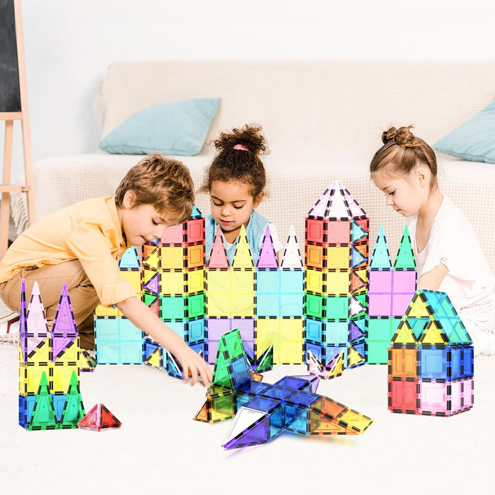 100 Piece Magnetic Tiles, Clear 3D Building Blocks for Kids 3+