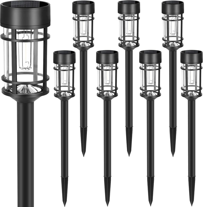 Solar Pathway Lights, 8 Pack LED Solar Lights Outdoor Waterproof, Glass Metal Garden Lighting for Yard Path Landscape La