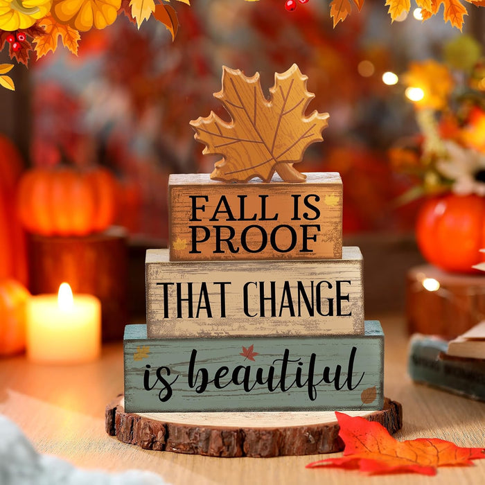 4 Pcs Fall Decoration For Home Wooden Maple Leaf Stacked Decor
