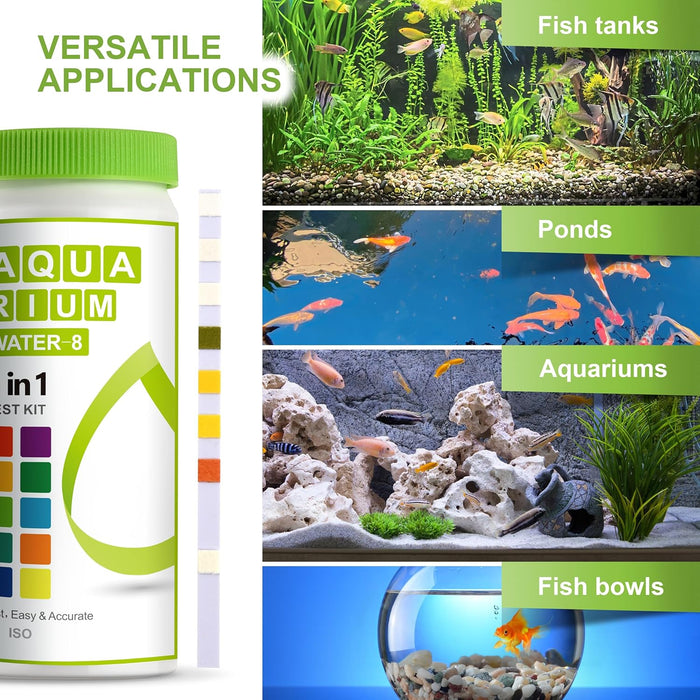 8-in-1 Aquarium Test Kit for Fish Tanks - Quick & Accurate Water Testing Strips for Aquariums & Ponds. Tests pH, Ammonia