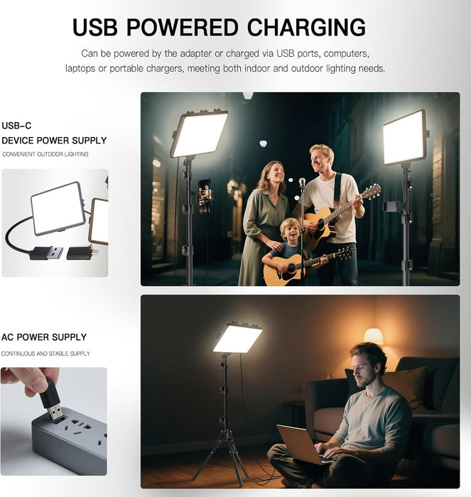 2-Pack LED Video Light Kit, Studio Light, 2800-6500K Dimmable Photography Lighting Kit with Tripod Stand&Phone Holder, 7