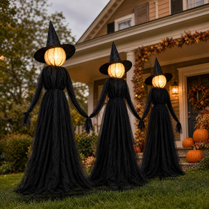 Halloween Witch Decorations Outdoor, 5FT Set of 3 Lighted Witches