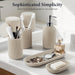 Bathroom Accessories Set - 7-Piece Resin Bathroom Set, Toothbrush Holders for Bathrooms, Soap Dispenser, Qtip Holder Dispenser, Tumbler, Soap Dish & Tray（Beige