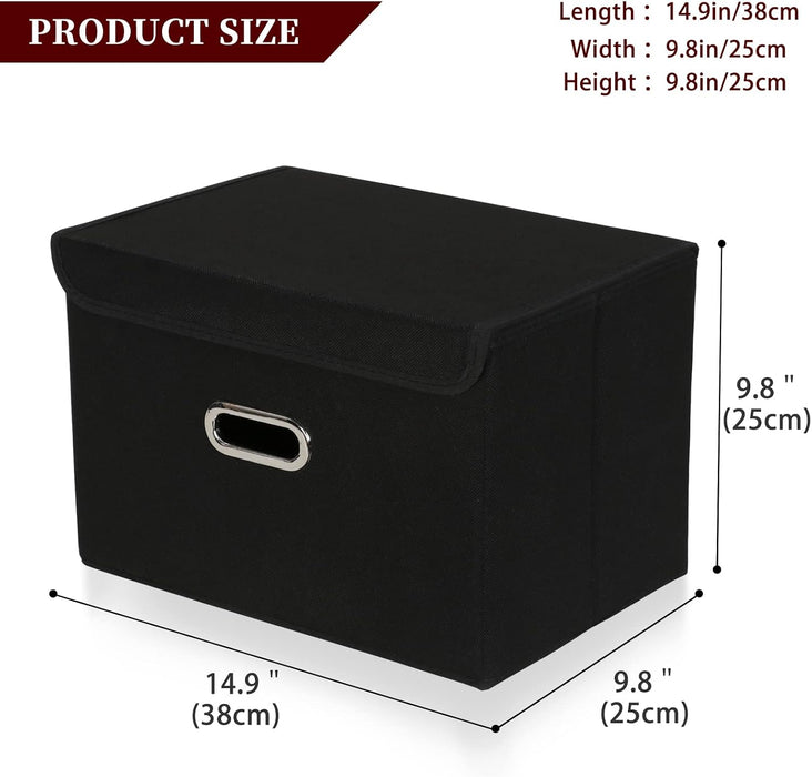 Fabric Storage Cube Bins Foldable Organizer Container Collapsible Basket with Lids and Metal Handles, for Home, Bedroom,
