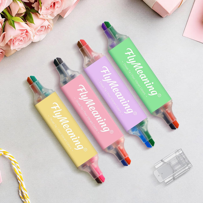 Pastel Highlighters, Cute 4 Pack 16 Colors Dual Tip No Bleed