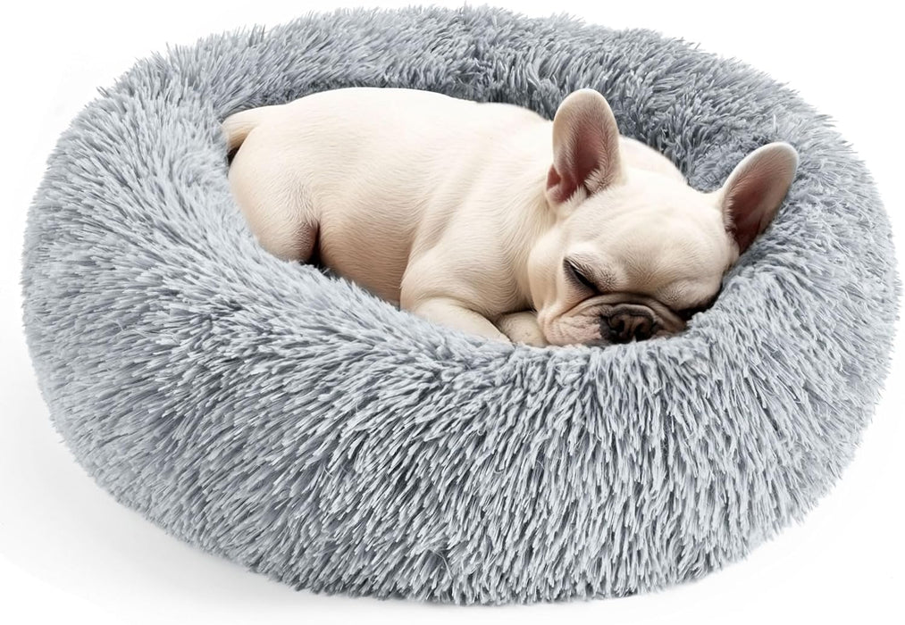 Dog & Cat Bed for Indoor Cats, 20in Calming Donut Bed (Light Grey)