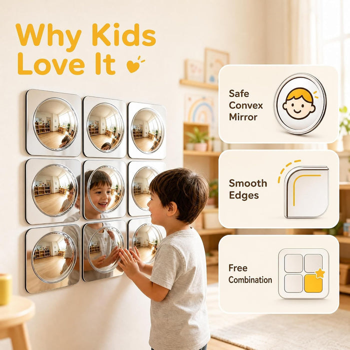 3-piece Sensory wall Bubble Mirrors, Acrylic Interactive Mirrors, Suitable for Kids' classrooms and Sensory Rooms, Visual and Tactile stimulating wall Decor (10 x 10 inches)