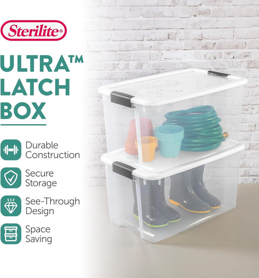 Ultra Latch Box with Lids for Home and Office, 70 Quart, 4-Pack