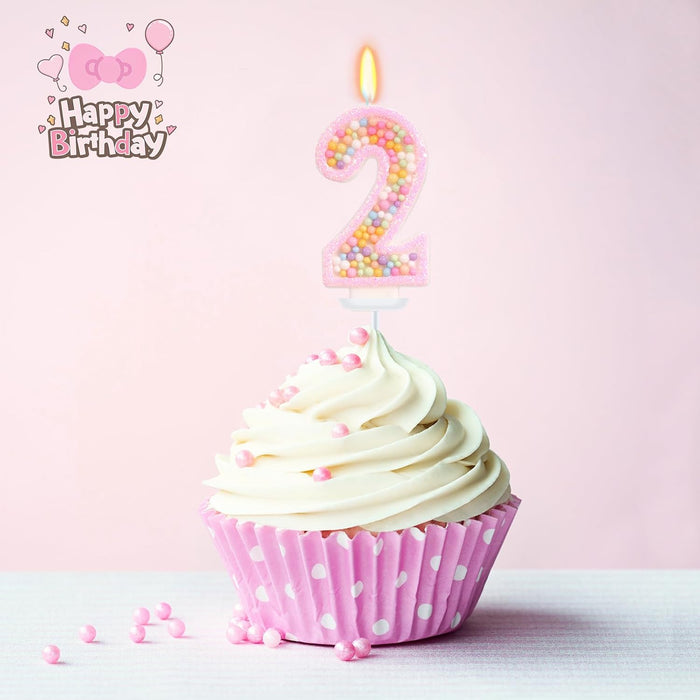Pastel Macaron Number 2 Candle, 2nd Birthday Decorations for Girl