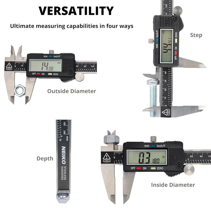 01407A Electronic Digital Caliper Measuring Tool, 0-6 Inches Stainless Steel Construction with Large LCD Screen Quick Ch