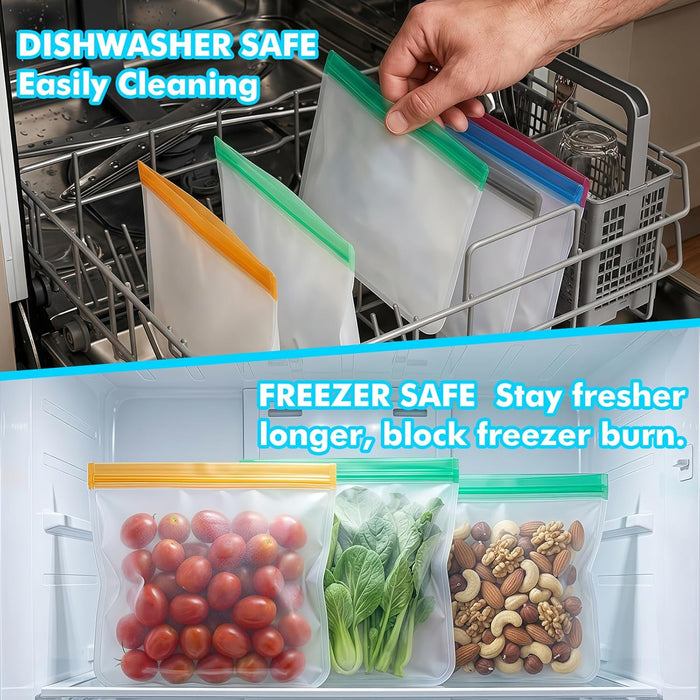 10 Pack Reusable Freezer Bags, Leakproof Reusable Silicone Food Storage Bags BPA Free Contaizers, Snack Sandwich Gallon 
