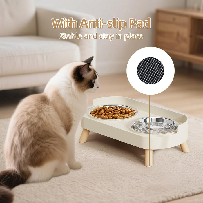 Elevated Cat Bowl, Raised Cat Food and Water Bowl Set for Indoor Cats, Splash Proof with 2 Stainless Steel Pet Food Bowl