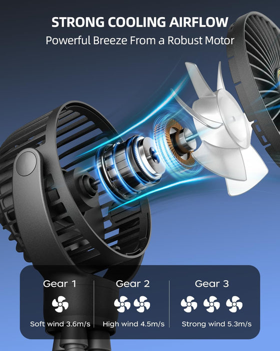 Portable Stroller Mini Fan, Small Rechargeable Personal Fan, Baby Travel Essentials for Wagon, Car Seat, Treadmill, Batt