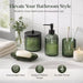 4PCs Heavy Weight Decent Glass Bathroom Accessories Set with Decorative Pressed Pattern - Includes Hand Soap Dispenser & Tumbler & Soap Dish & Toothbrush Holder (Green)