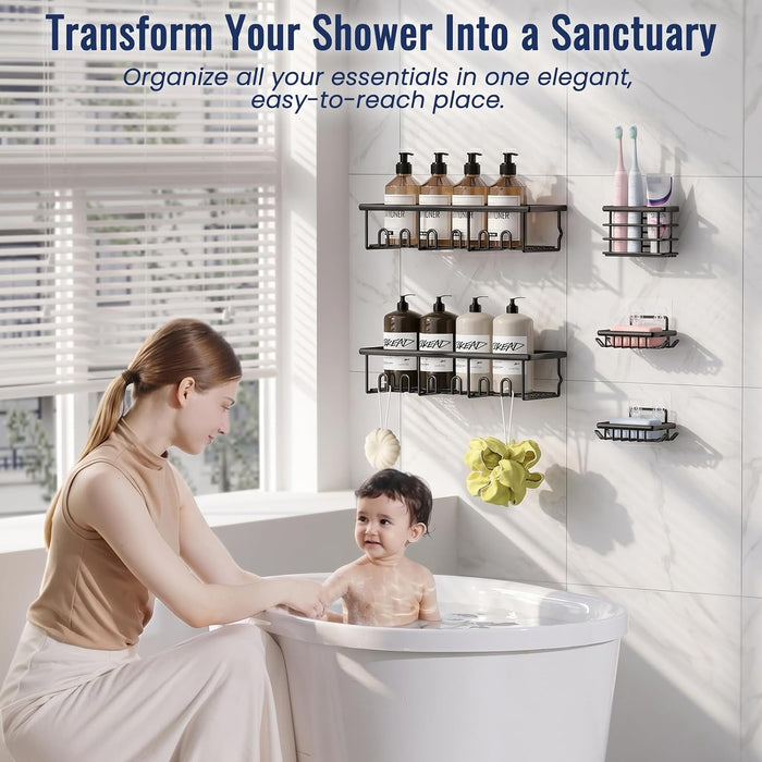 5 Pack Adhesive Bathroom Holders & Dispensers for Kids & Adults, Black