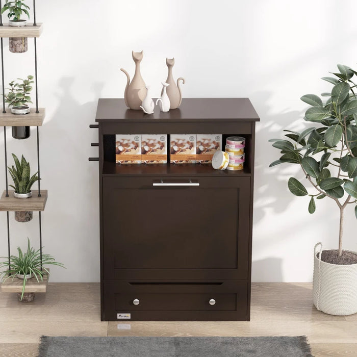 Raised-Bowl Pet Feeder Station with Storage Cabinet