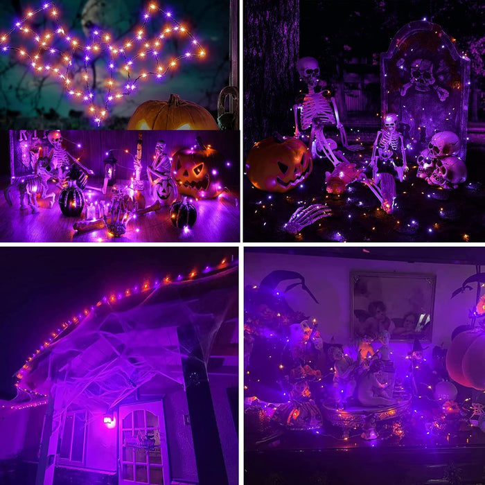 Orange Purple Halloween Solar String Lights,2 Pack Total 80FT 240LED