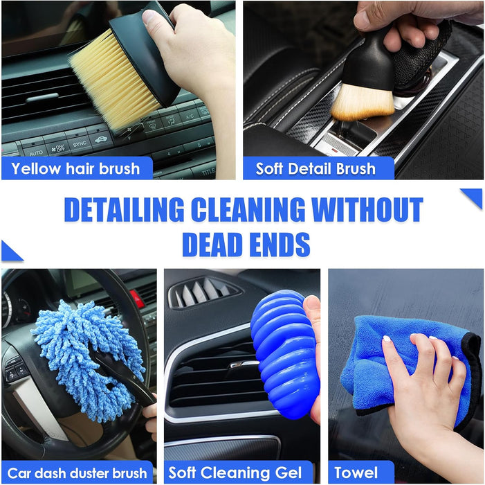 18PCS Car Cleaning Kit, Car Interior Detailing Kit with Blue High Power Handheld Vacuum, Detailing Brush Set, Windshield