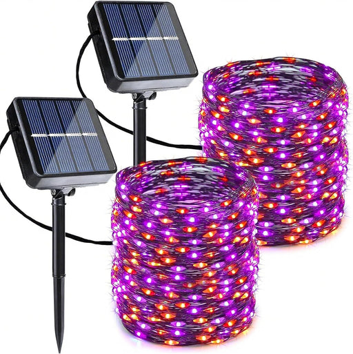 Orange Purple Halloween Solar String Lights,2 Pack Total 80FT 240LED