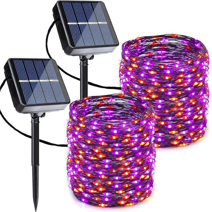 Orange Purple Halloween Solar String Lights,2 Pack Total 80FT 240LED