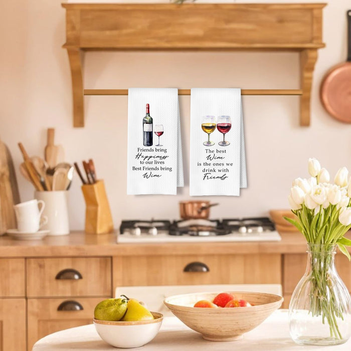 Friends and Wine Kitchen Towels Set of 2, Gifts for Wine Lovers Dish Tea Bar Towels for Kitchen Bar Cart Decor, Wines Gi